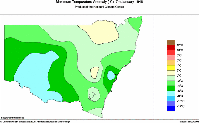 Daily maximum temperature anomaly for New South Wales/ACT