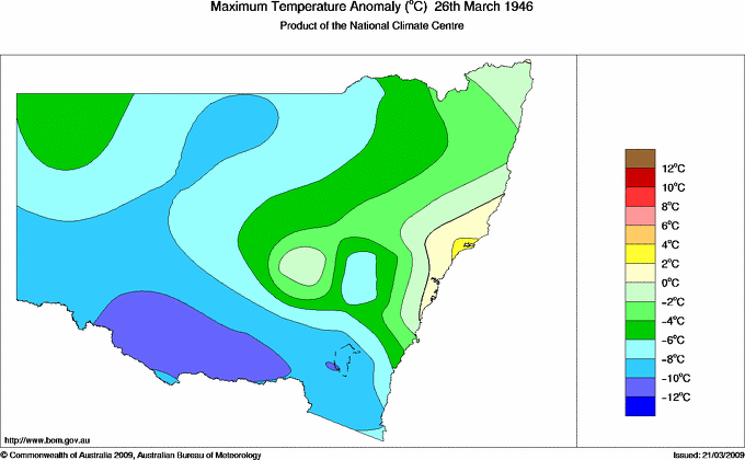 Daily maximum temperature anomaly for New South Wales/ACT
