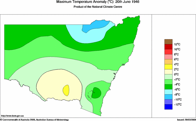 Daily maximum temperature anomaly for New South Wales/ACT