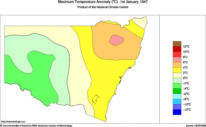 Daily maximum temperature anomaly for New South Wales/ACT