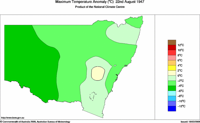 Daily maximum temperature anomaly for New South Wales/ACT