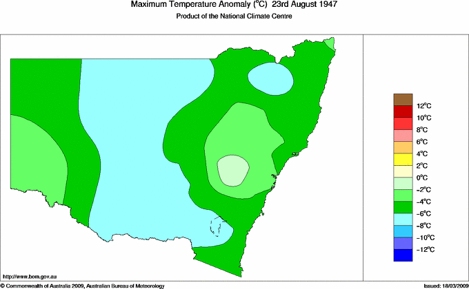 Daily maximum temperature anomaly for New South Wales/ACT
