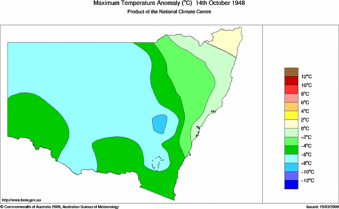 Daily maximum temperature anomaly for New South Wales/ACT