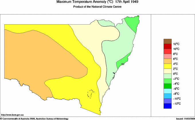 Daily maximum temperature anomaly for New South Wales/ACT