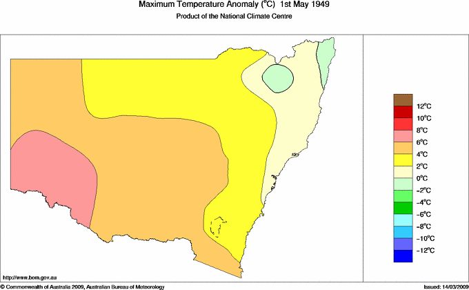Daily maximum temperature anomaly for New South Wales/ACT