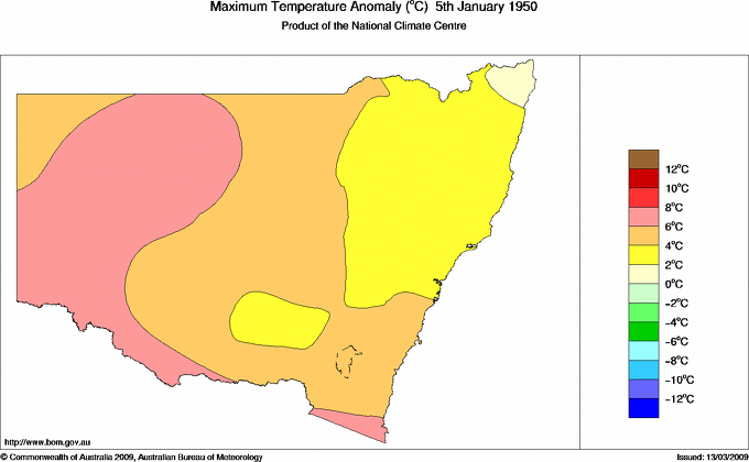 Daily maximum temperature anomaly for New South Wales/ACT