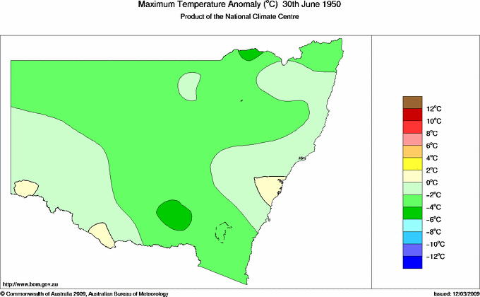 Daily maximum temperature anomaly for New South Wales/ACT