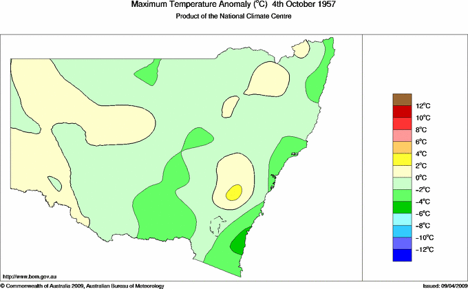 Daily maximum temperature anomaly for New South Wales/ACT