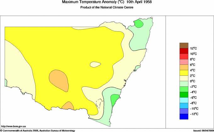 Daily maximum temperature anomaly for New South Wales/ACT