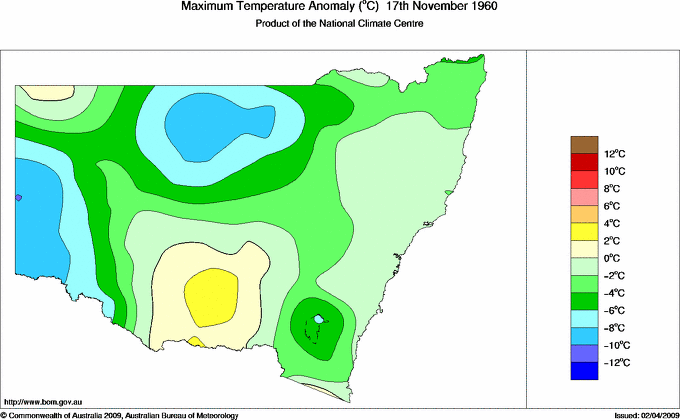 Daily maximum temperature anomaly for New South Wales/ACT