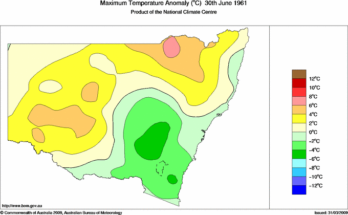 Daily maximum temperature anomaly for New South Wales/ACT