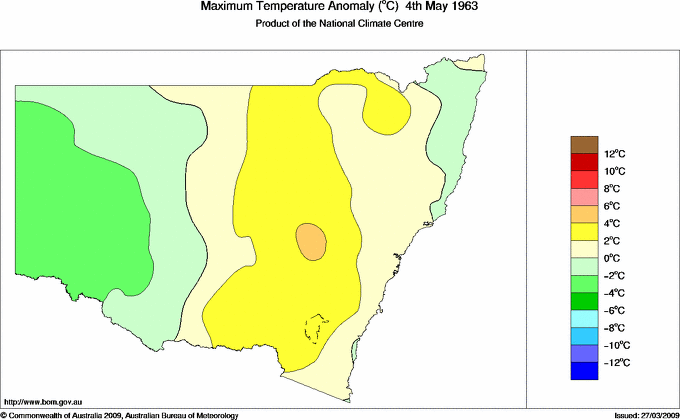 Daily maximum temperature anomaly for New South Wales/ACT