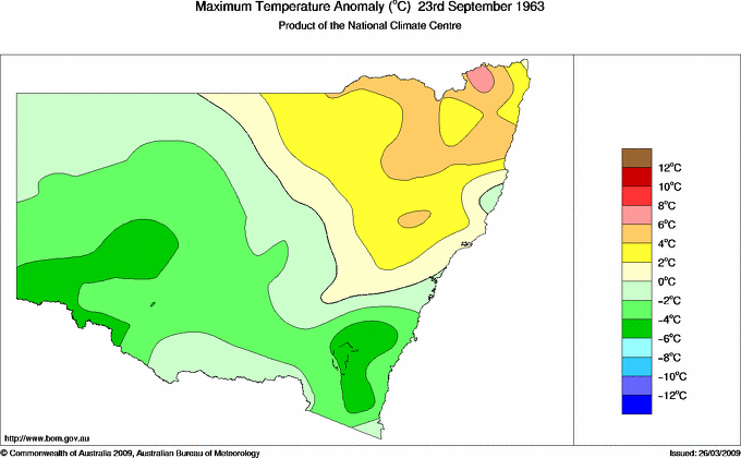 Daily maximum temperature anomaly for New South Wales/ACT