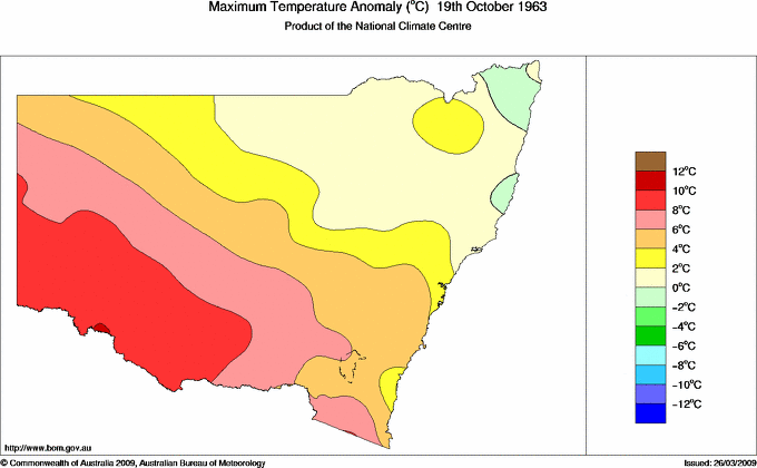 Daily maximum temperature anomaly for New South Wales/ACT
