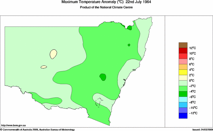 Daily maximum temperature anomaly for New South Wales/ACT