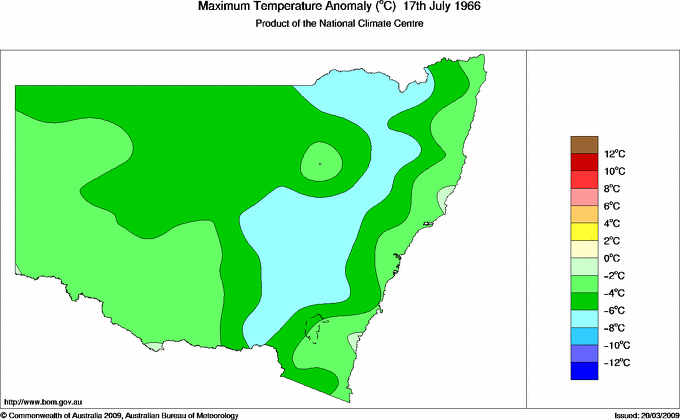 Daily maximum temperature anomaly for New South Wales/ACT