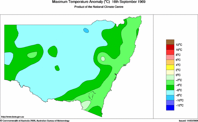 Daily maximum temperature anomaly for New South Wales/ACT