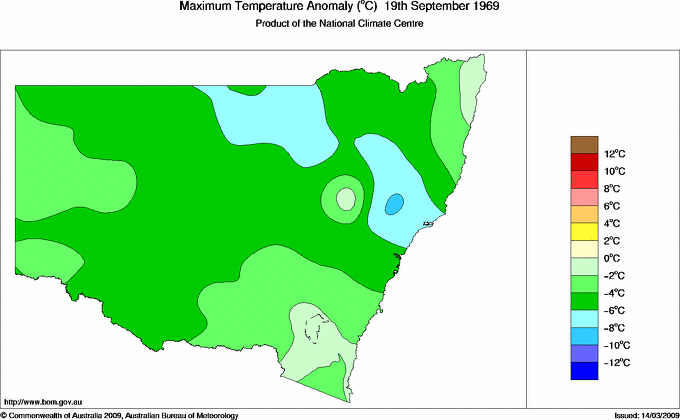Daily maximum temperature anomaly for New South Wales/ACT