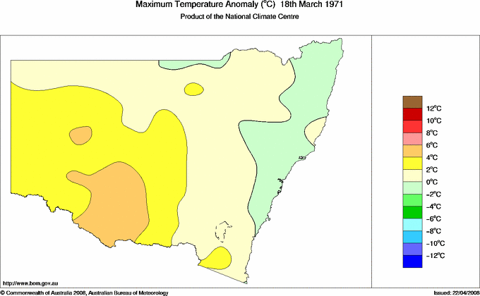 Daily maximum temperature anomaly for New South Wales/ACT