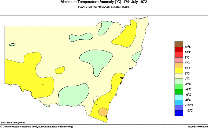Daily maximum temperature anomaly for New South Wales/ACT