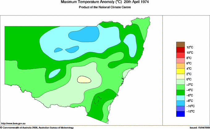 Daily maximum temperature anomaly for New South Wales/ACT