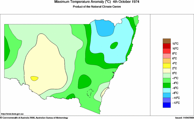 Daily maximum temperature anomaly for New South Wales/ACT