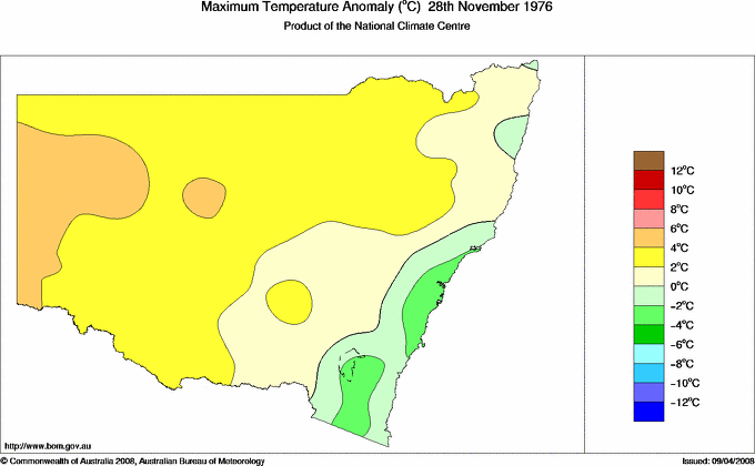 Daily maximum temperature anomaly for New South Wales/ACT