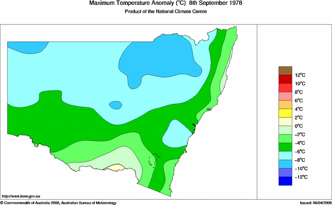 Daily maximum temperature anomaly for New South Wales/ACT