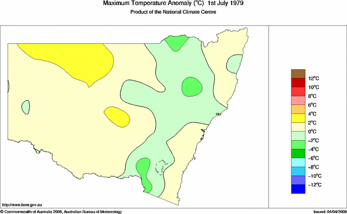 Daily maximum temperature anomaly for New South Wales/ACT