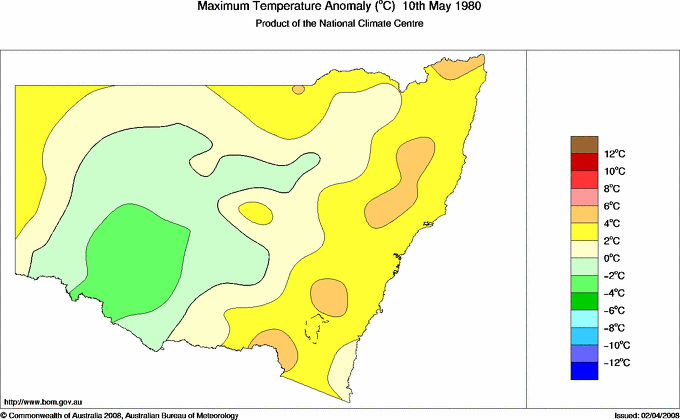 Daily maximum temperature anomaly for New South Wales/ACT
