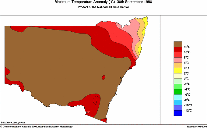 Daily maximum temperature anomaly for New South Wales/ACT