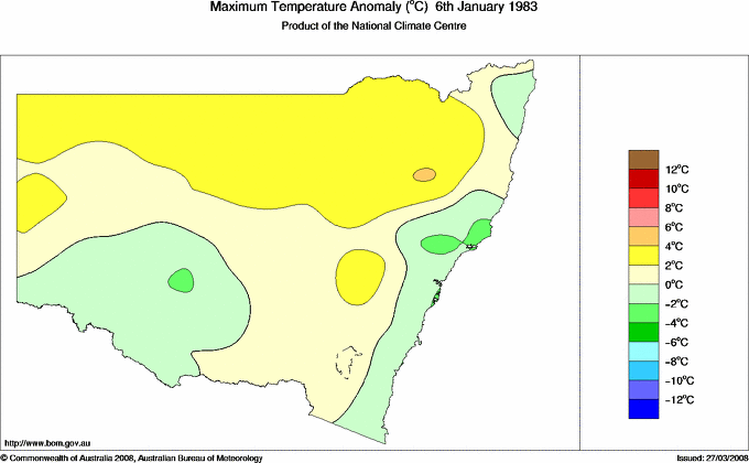 Daily maximum temperature anomaly for New South Wales/ACT