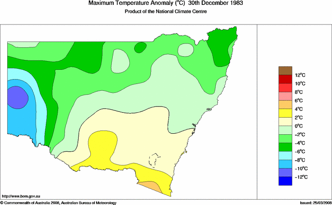 Daily maximum temperature anomaly for New South Wales/ACT