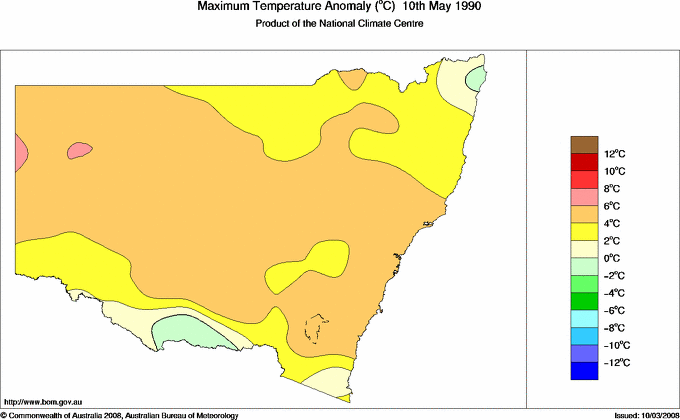Daily maximum temperature anomaly for New South Wales/ACT
