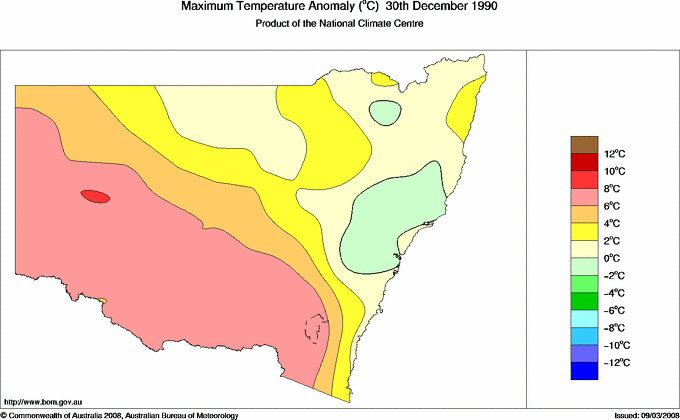 Daily maximum temperature anomaly for New South Wales/ACT