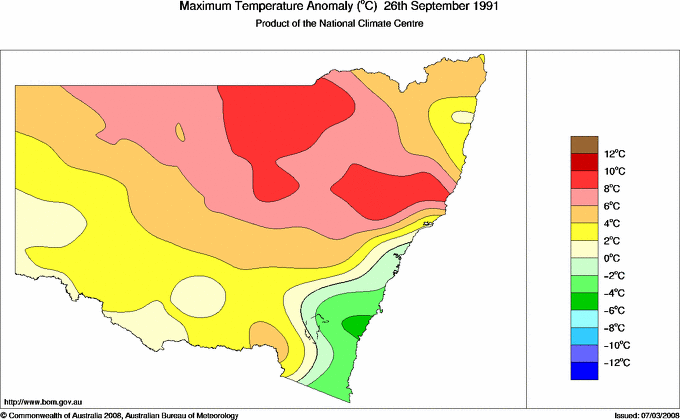 Daily maximum temperature anomaly for New South Wales/ACT