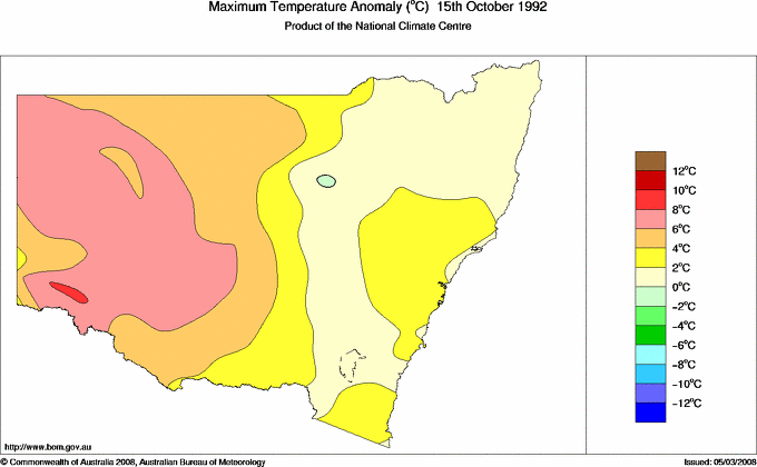 Daily maximum temperature anomaly for New South Wales/ACT