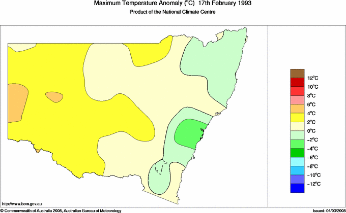 Daily maximum temperature anomaly for New South Wales/ACT