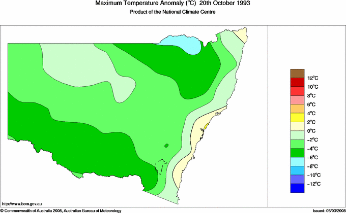 Daily maximum temperature anomaly for New South Wales/ACT