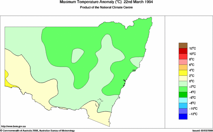 Daily maximum temperature anomaly for New South Wales/ACT