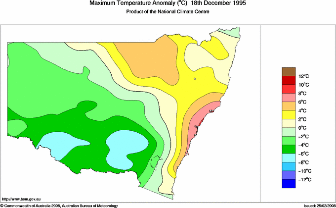 Daily maximum temperature anomaly for New South Wales/ACT