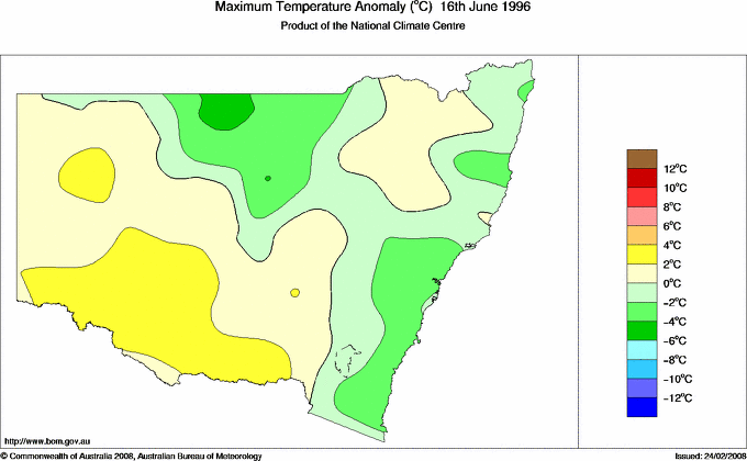 Daily maximum temperature anomaly for New South Wales/ACT