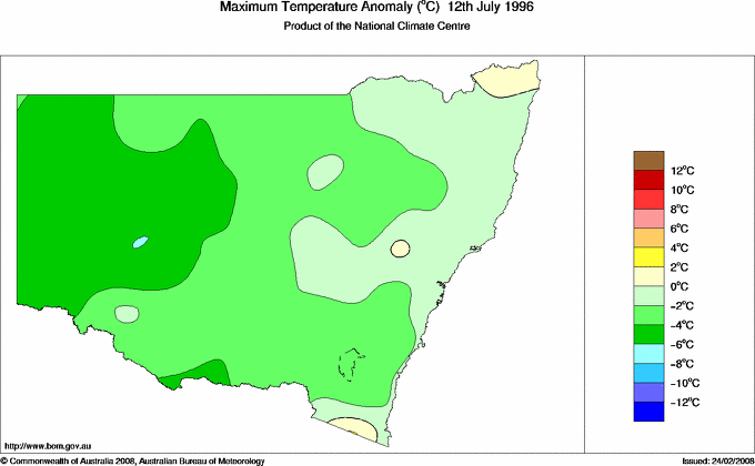 Daily maximum temperature anomaly for New South Wales/ACT