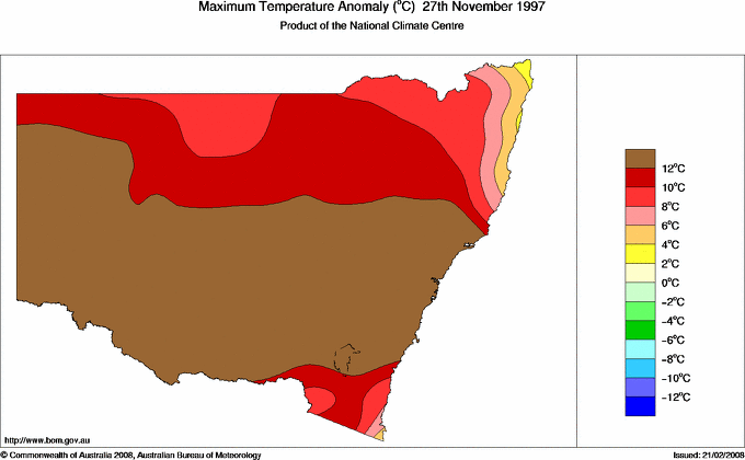 Daily maximum temperature anomaly for New South Wales/ACT