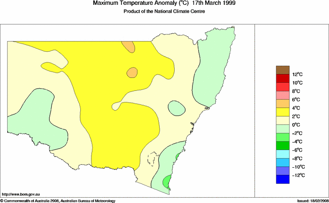 Daily maximum temperature anomaly for New South Wales/ACT