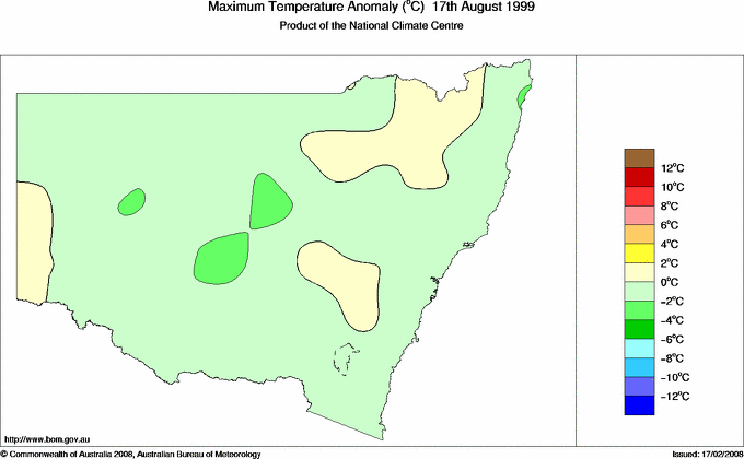 Daily maximum temperature anomaly for New South Wales/ACT