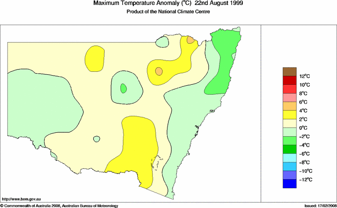 Daily maximum temperature anomaly for New South Wales/ACT