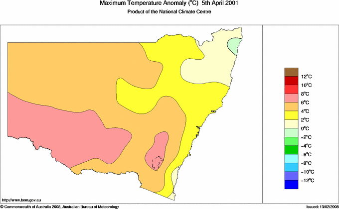 Daily maximum temperature anomaly for New South Wales/ACT