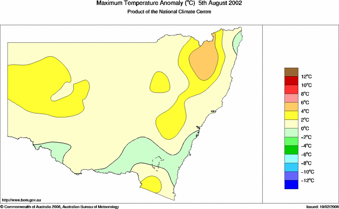 Daily maximum temperature anomaly for New South Wales/ACT