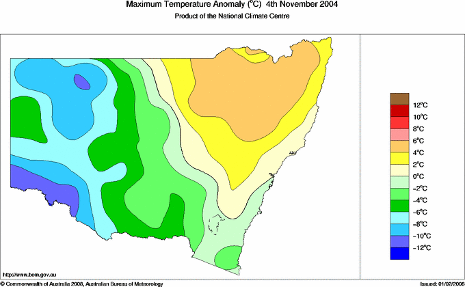 Daily maximum temperature anomaly for New South Wales/ACT